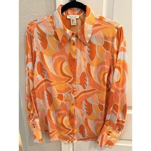 Rachel Zoe Women's Long Sleeve Abstract Print Colorful Blouse Top L‎